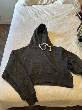 Charcoal Cropped Hooded Sweatshirt with Drawstring